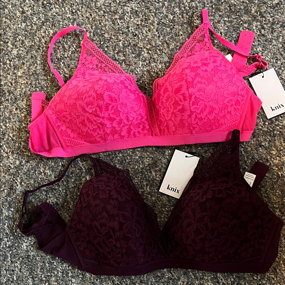 Knix Lace Wireless Bra - Hot Pink and Dark Purple